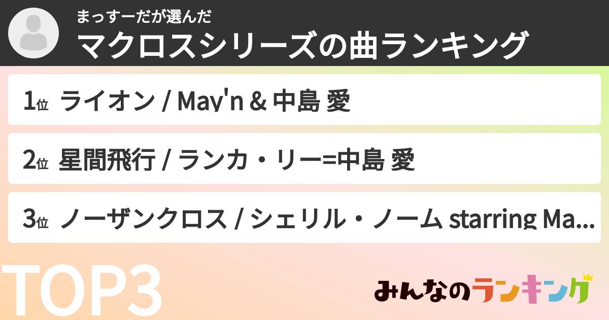 まっすーださんの「マクロスシリーズの曲ランキング」