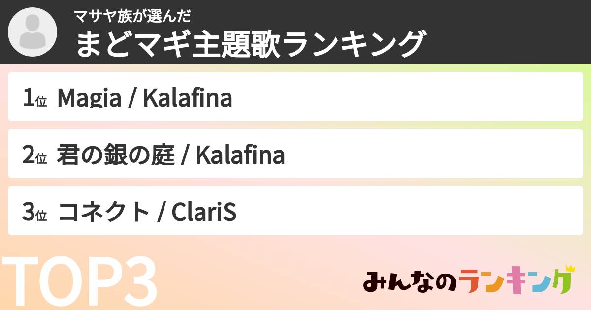 マサヤ族さんの「まどマギ主題歌ランキング」