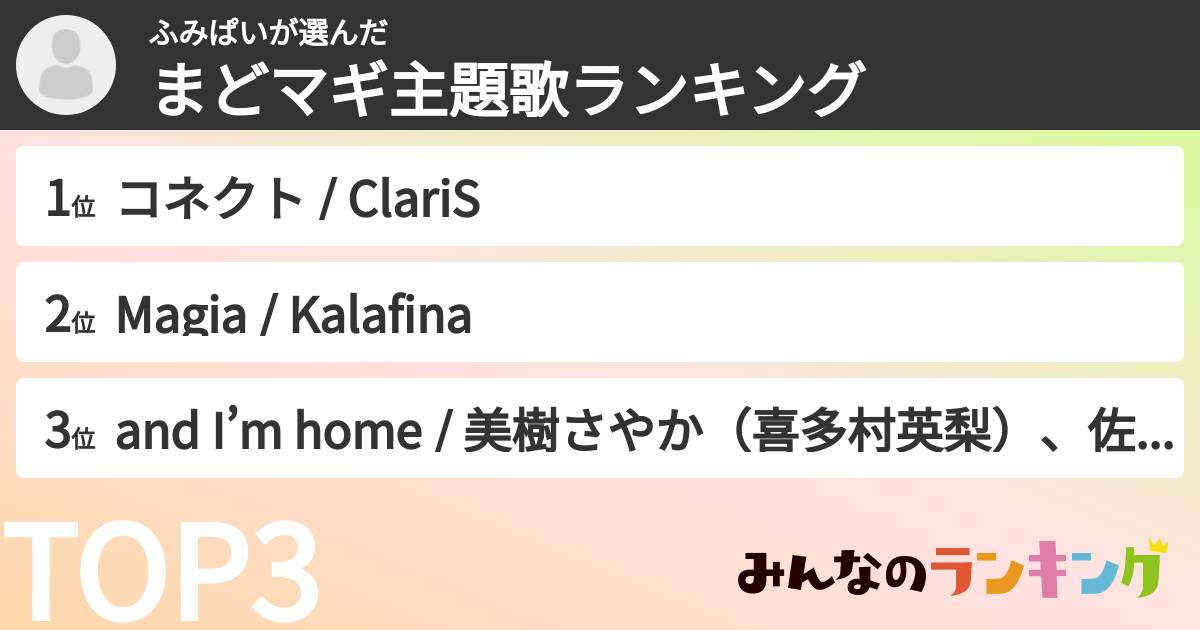 ふみぱいさんの「まどマギ主題歌ランキング」