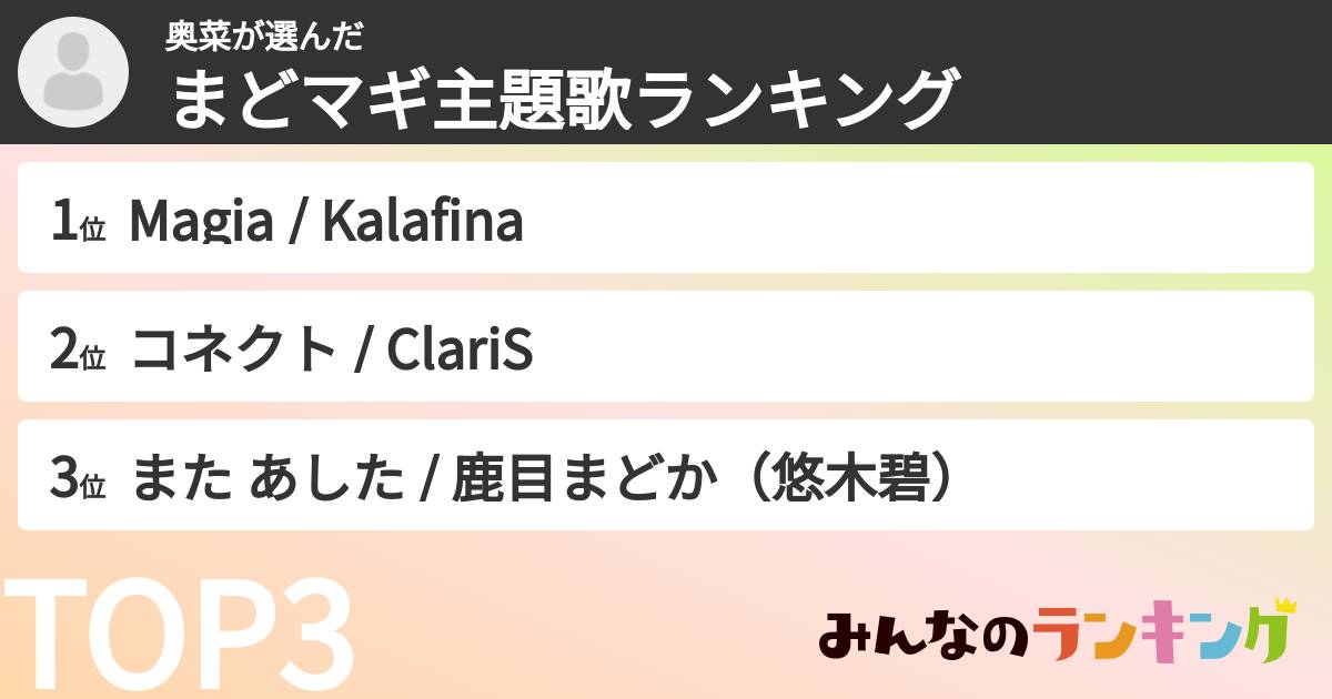奥菜さんの「まどマギ主題歌ランキング」