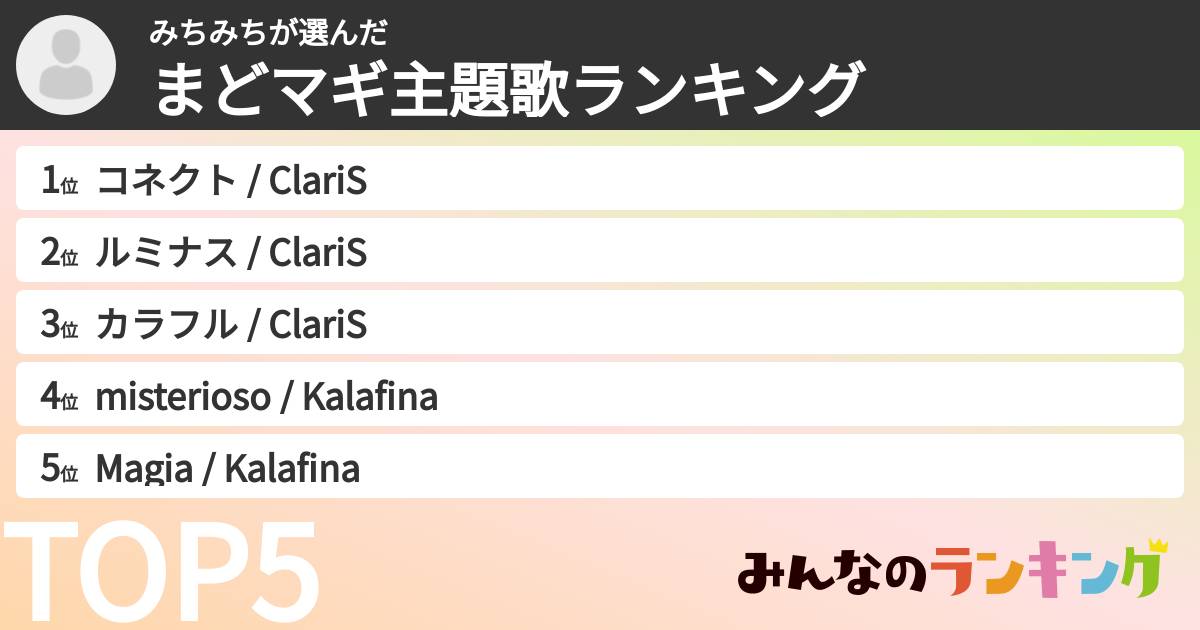 みちみちさんの「まどマギ主題歌ランキング」