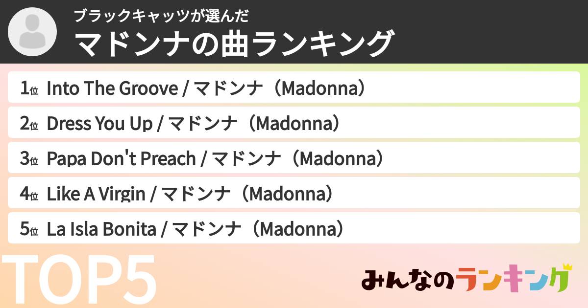ブラックキャッツさんの「マドンナの曲ランキング」
