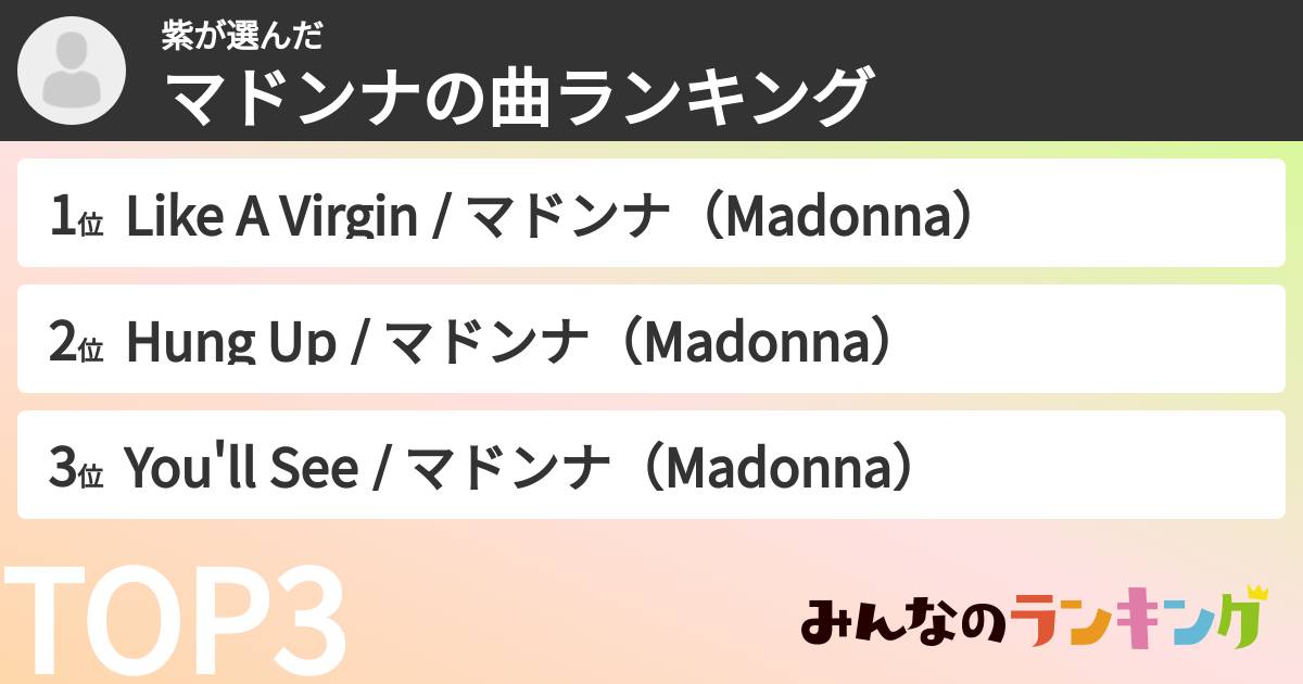 紫さんの「マドンナの曲ランキング」