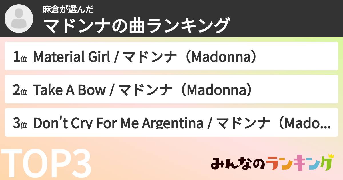 麻倉さんの「マドンナの曲ランキング」