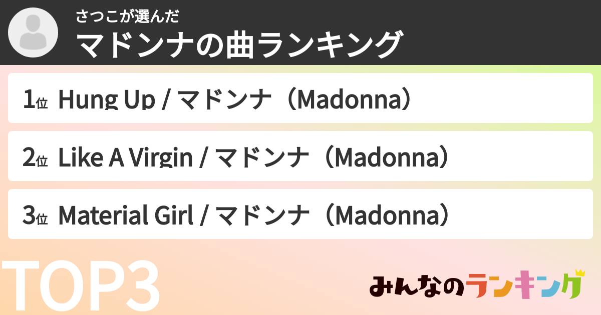 さつこさんの「マドンナの曲ランキング」