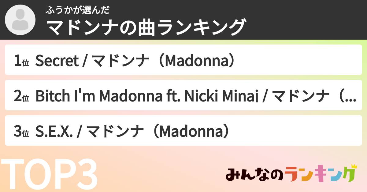 ふうかさんの「マドンナの曲ランキング」