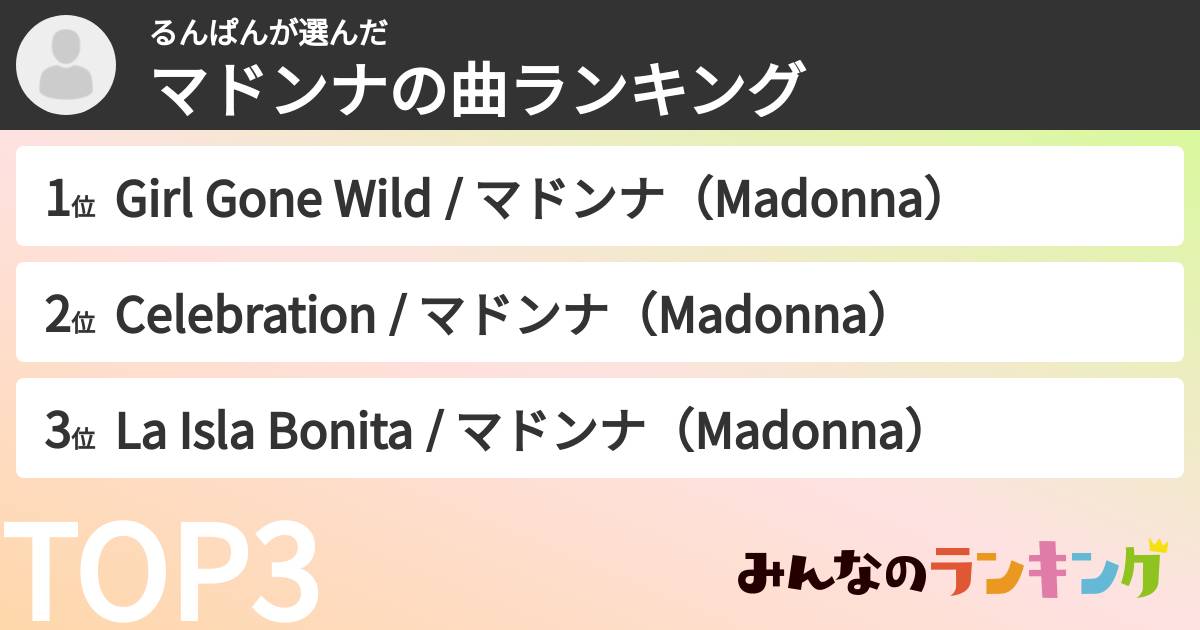 るんぱんさんの「マドンナの曲ランキング」
