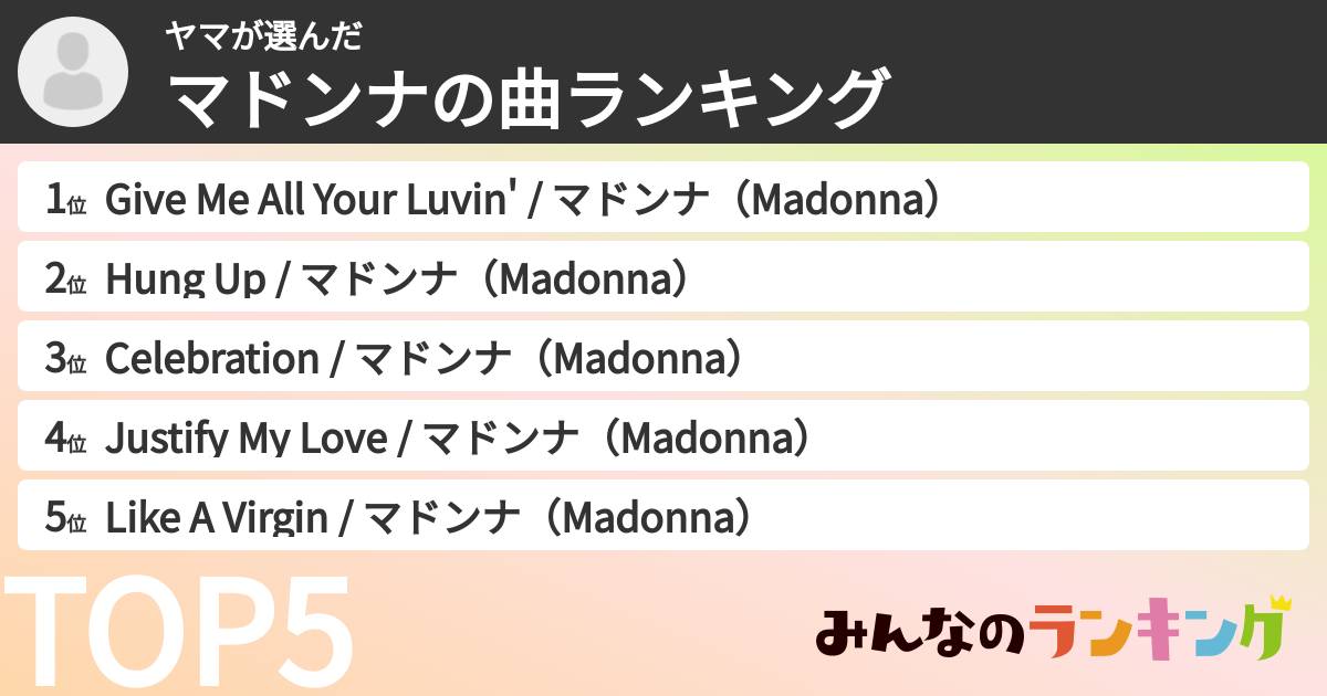 ヤマさんの「マドンナの曲ランキング」