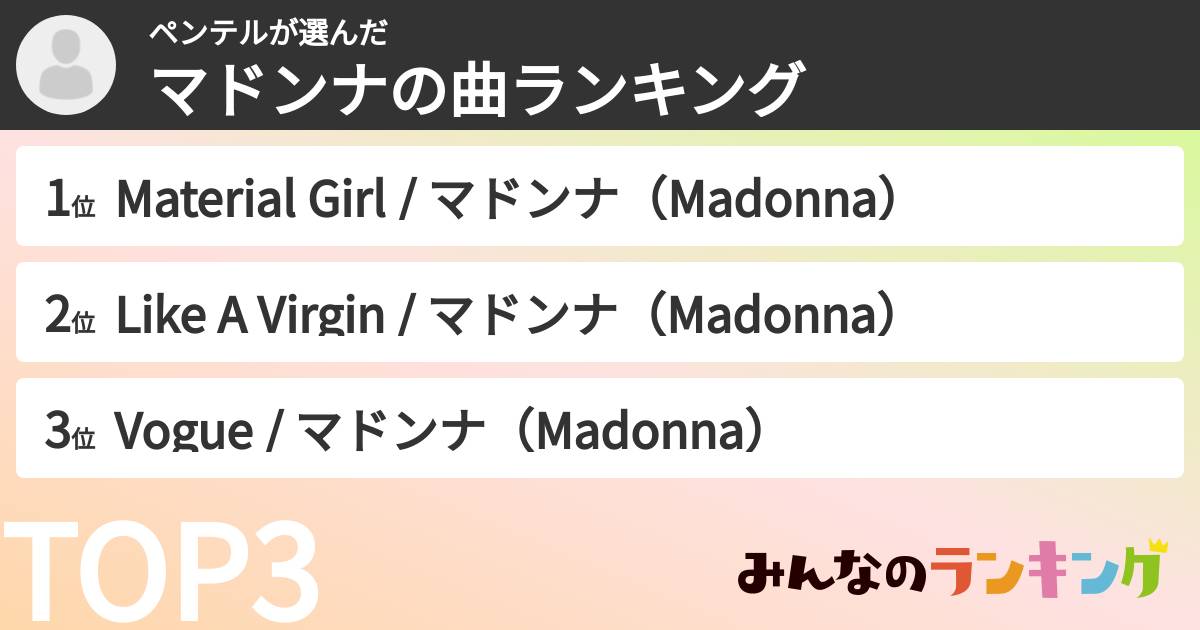 ペンテルさんの「マドンナの曲ランキング」