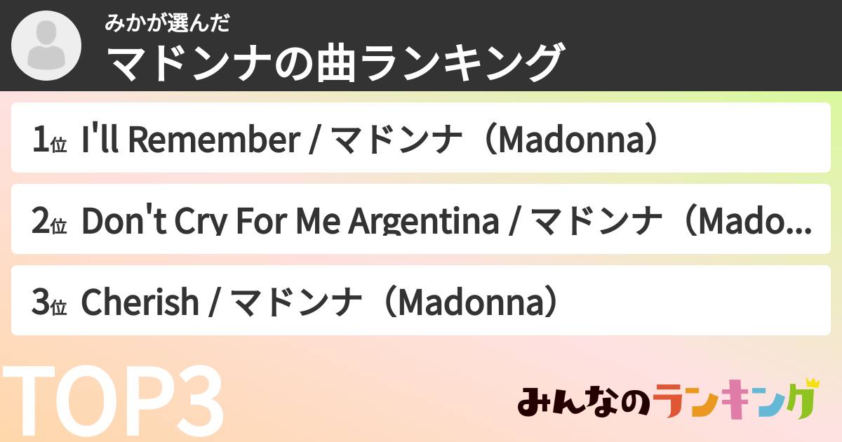 みかさんの「マドンナの曲ランキング」