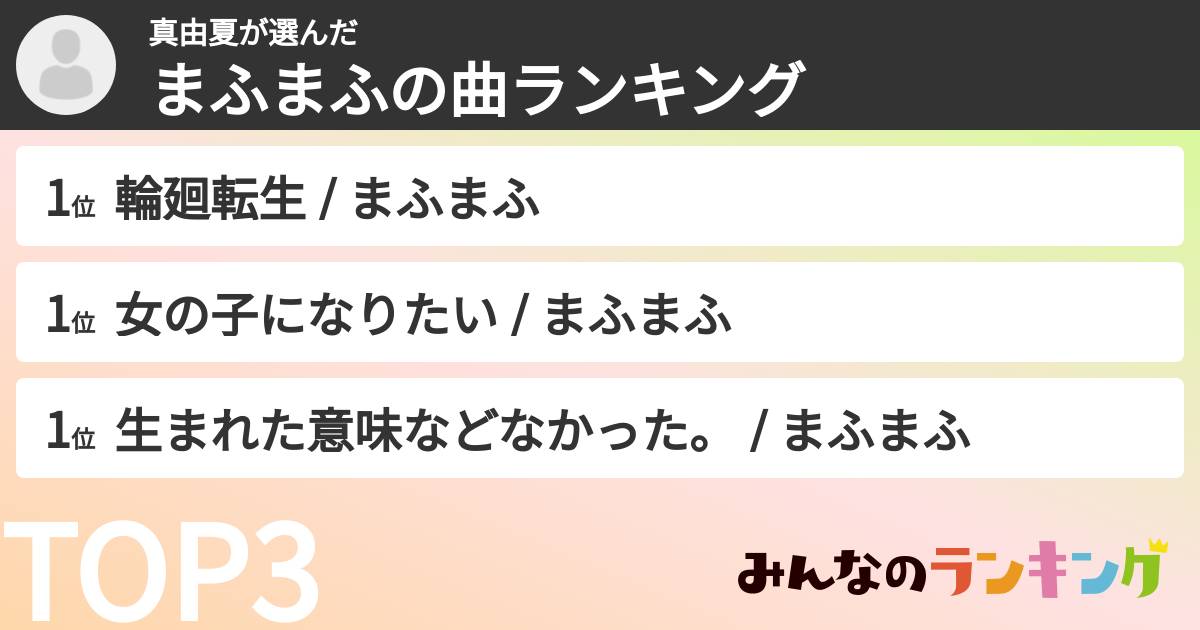 真由夏さんの「まふまふの曲ランキング」