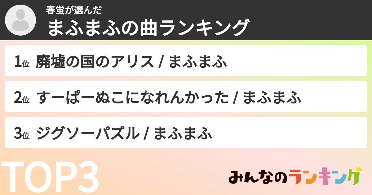 春蛍さんの「まふまふの曲ランキング」