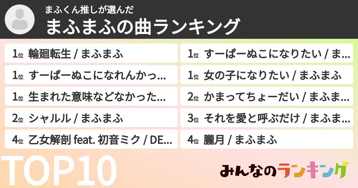 まふくん推しさんの「まふまふの曲ランキング」