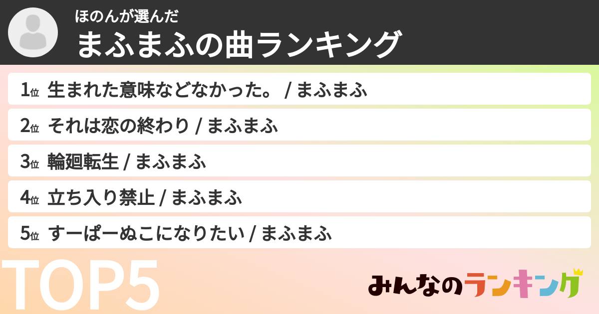 ほのんさんの「まふまふの曲ランキング」