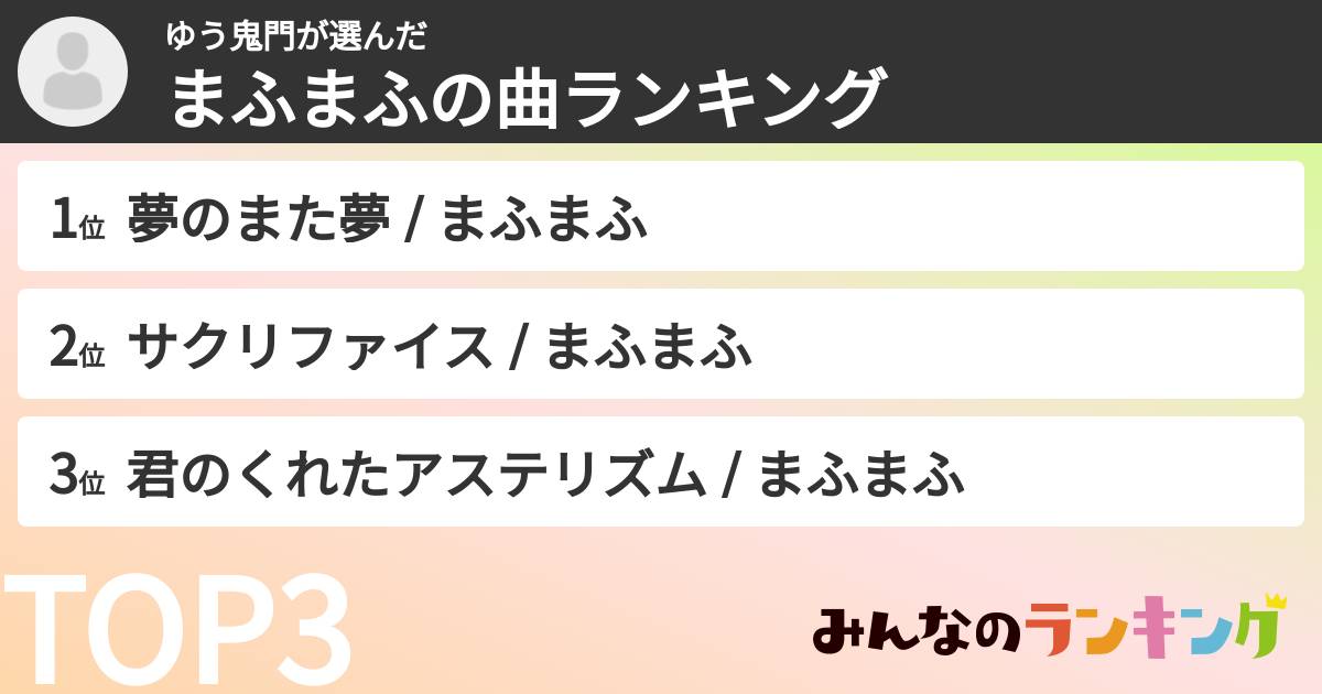 ゆう鬼門さんの「まふまふの曲ランキング」