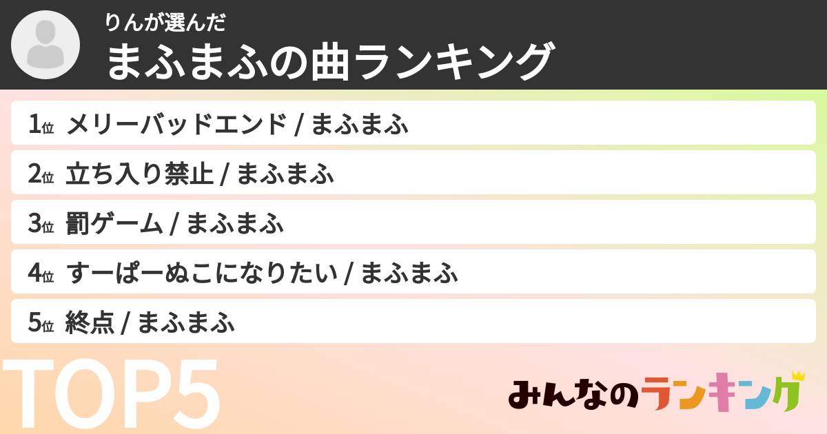 りんさんの「まふまふの曲ランキング」