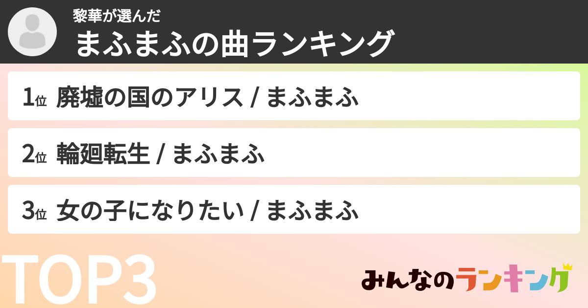 黎華さんの「まふまふの曲ランキング」