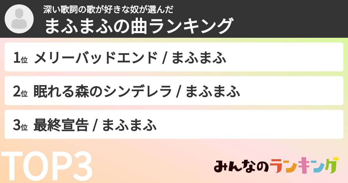 深い歌詞の歌が好きな奴さんの「まふまふの曲ランキング」