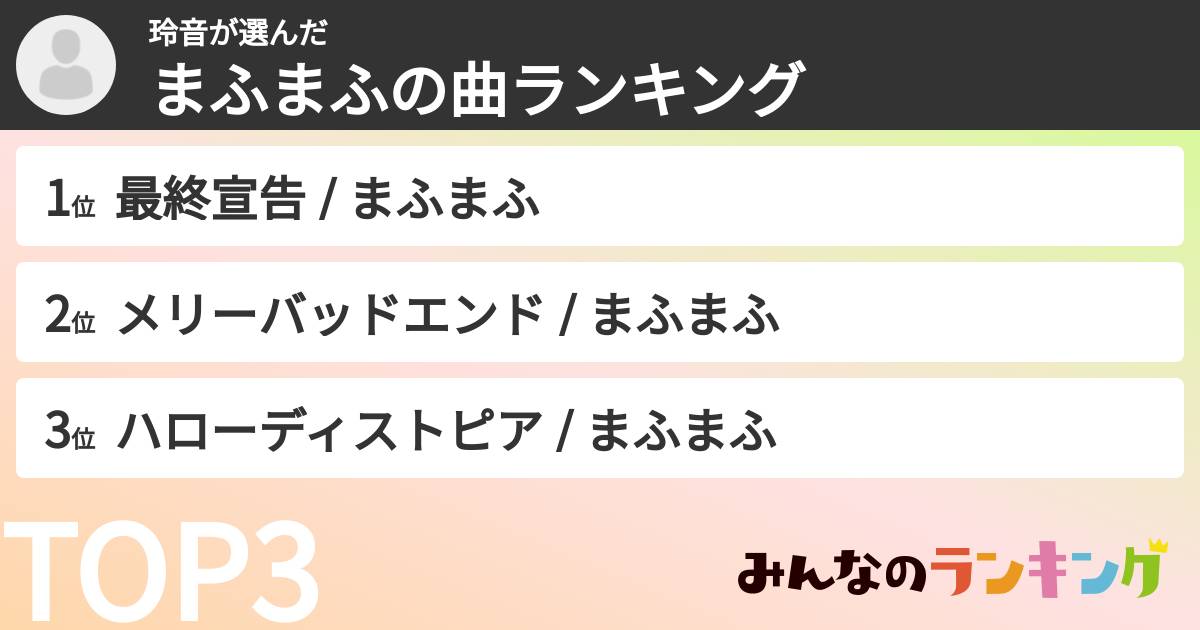 玲音さんの「まふまふの曲ランキング」