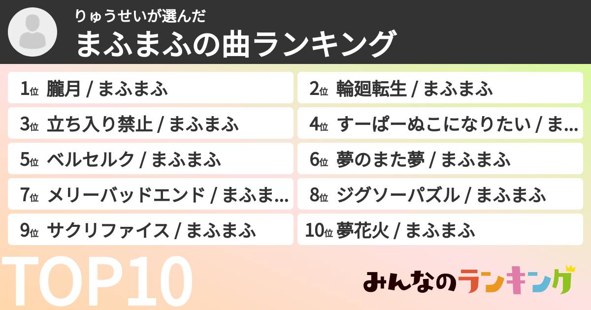 りゅうせいさんの「まふまふの曲ランキング」