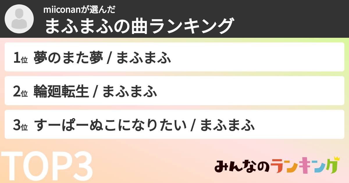 miiconanさんの「まふまふの曲ランキング」