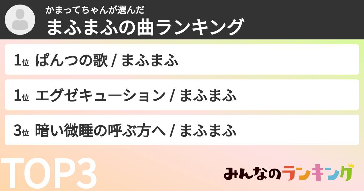 かまってちゃんさんの「まふまふの曲ランキング」