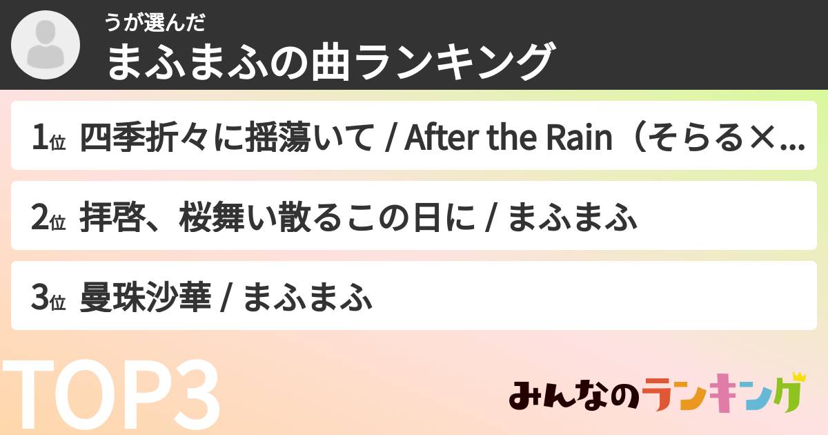 うさんの「まふまふの曲ランキング」