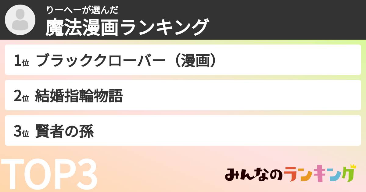りーへーさんの「魔法漫画ランキング」