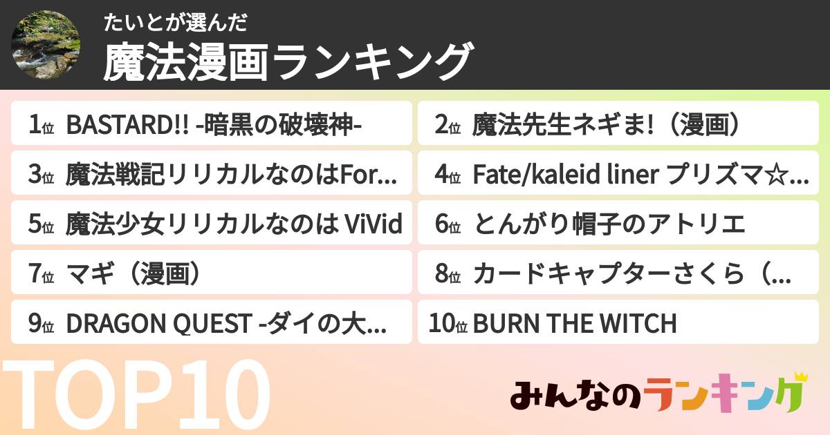 たいとさんの「魔法漫画ランキング」