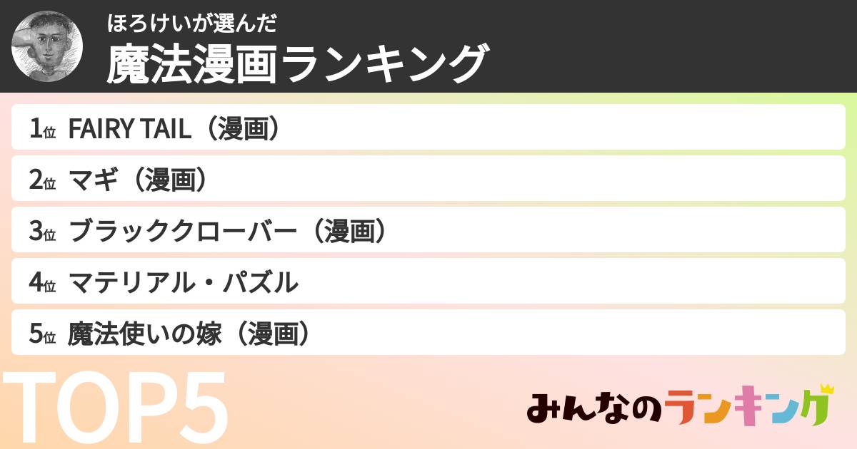 ほろけいさんの「魔法漫画ランキング」