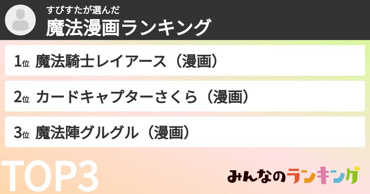 すぴすたさんの「魔法漫画ランキング」