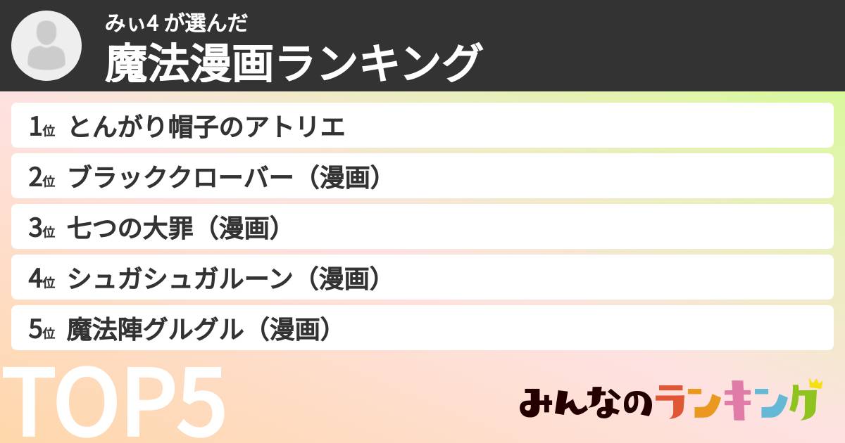 みぃ4 さんの「魔法漫画ランキング」