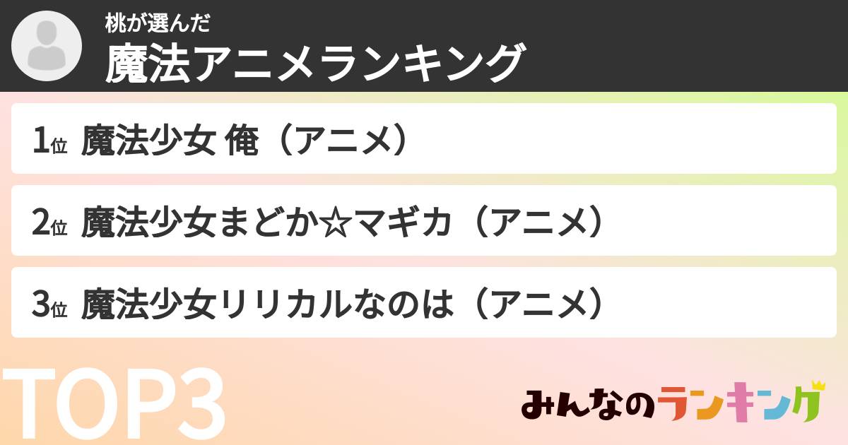 桃さんの「魔法アニメランキング」
