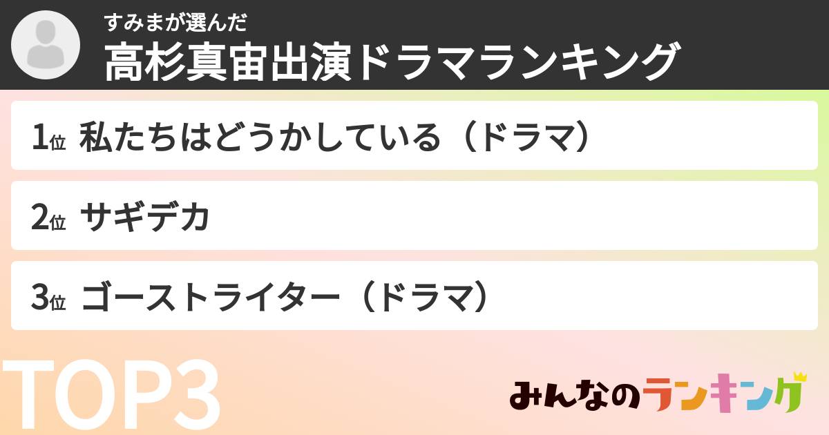 すみまさんの「高杉真宙出演ドラマランキング」