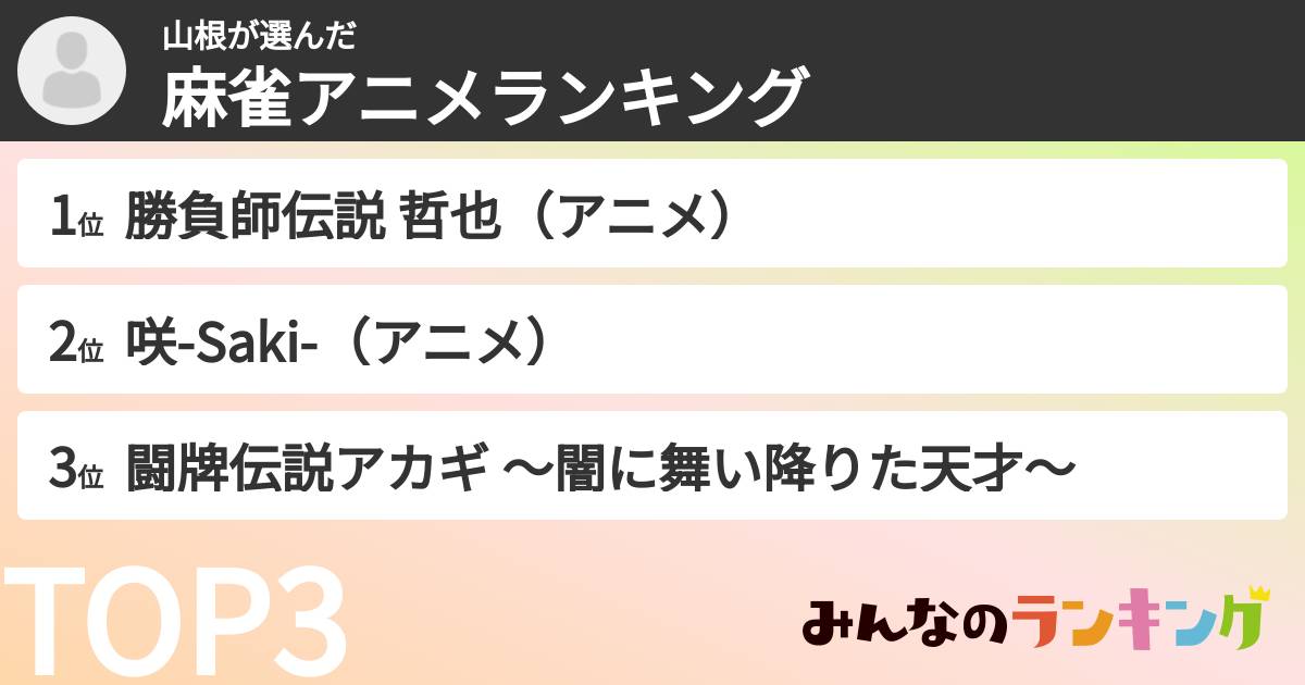 山根さんの「麻雀アニメランキング」