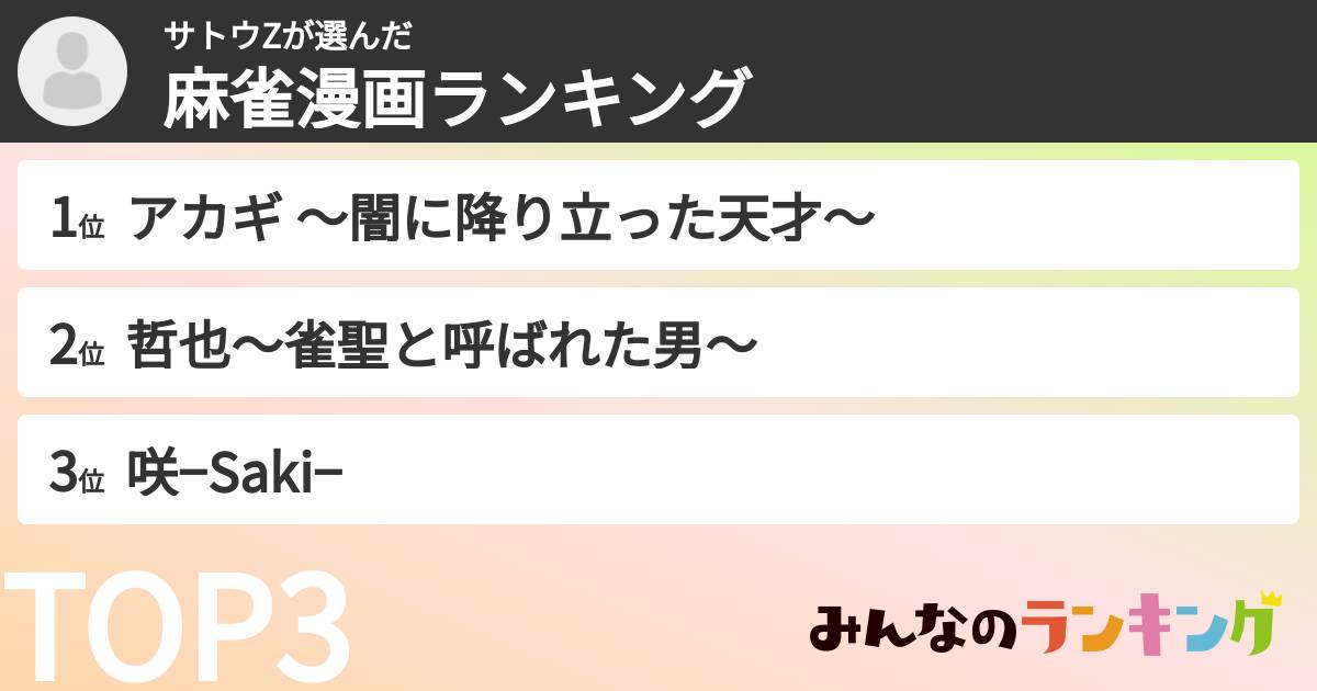 サトウZさんの「麻雀漫画ランキング」