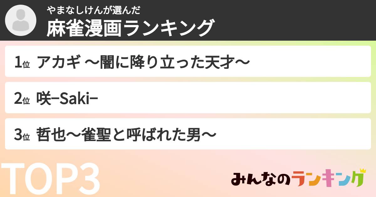 やまなしけんさんの「麻雀漫画ランキング」
