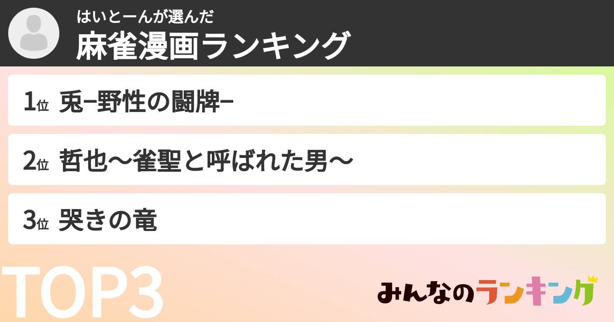 はいとーんさんの「麻雀漫画ランキング」