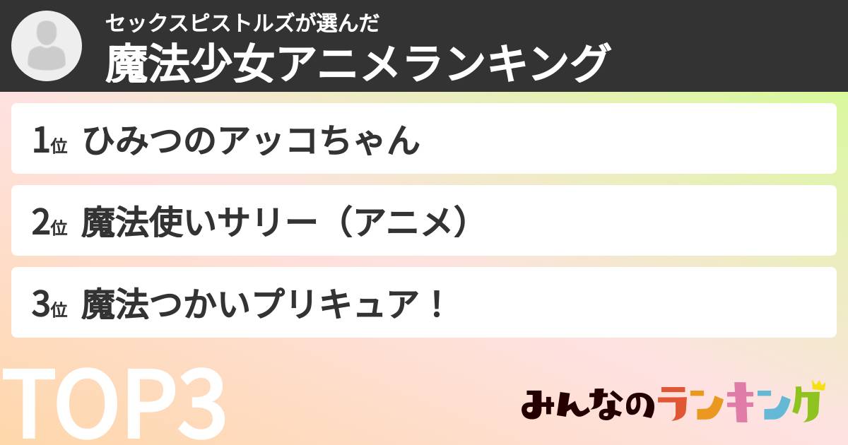 セックスピストルズさんの「魔法少女アニメランキング」