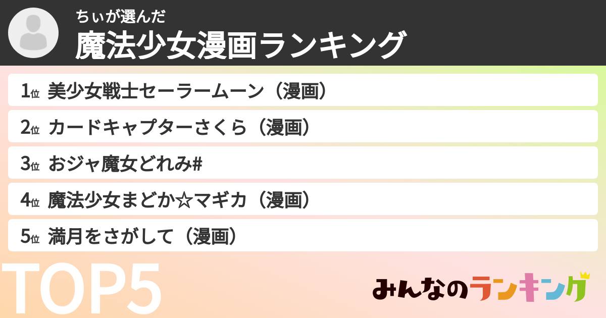 ちぃさんの「魔法少女漫画ランキング」