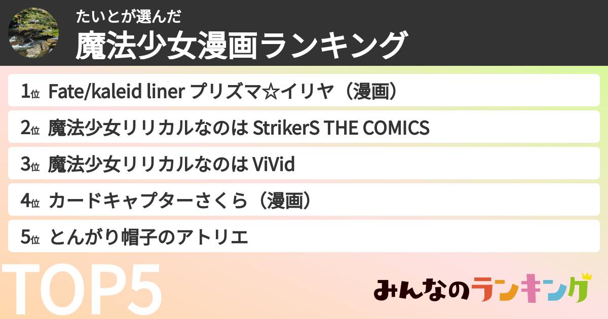 たいとさんの「魔法少女漫画ランキング」