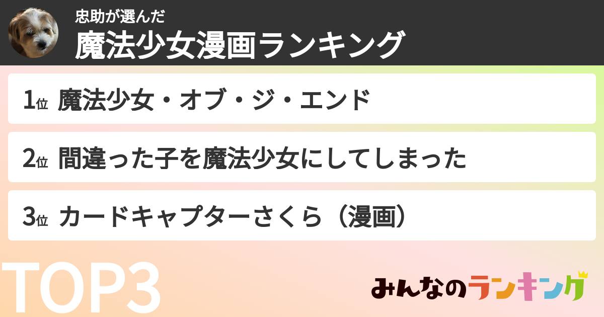 忠助さんの「魔法少女漫画ランキング」