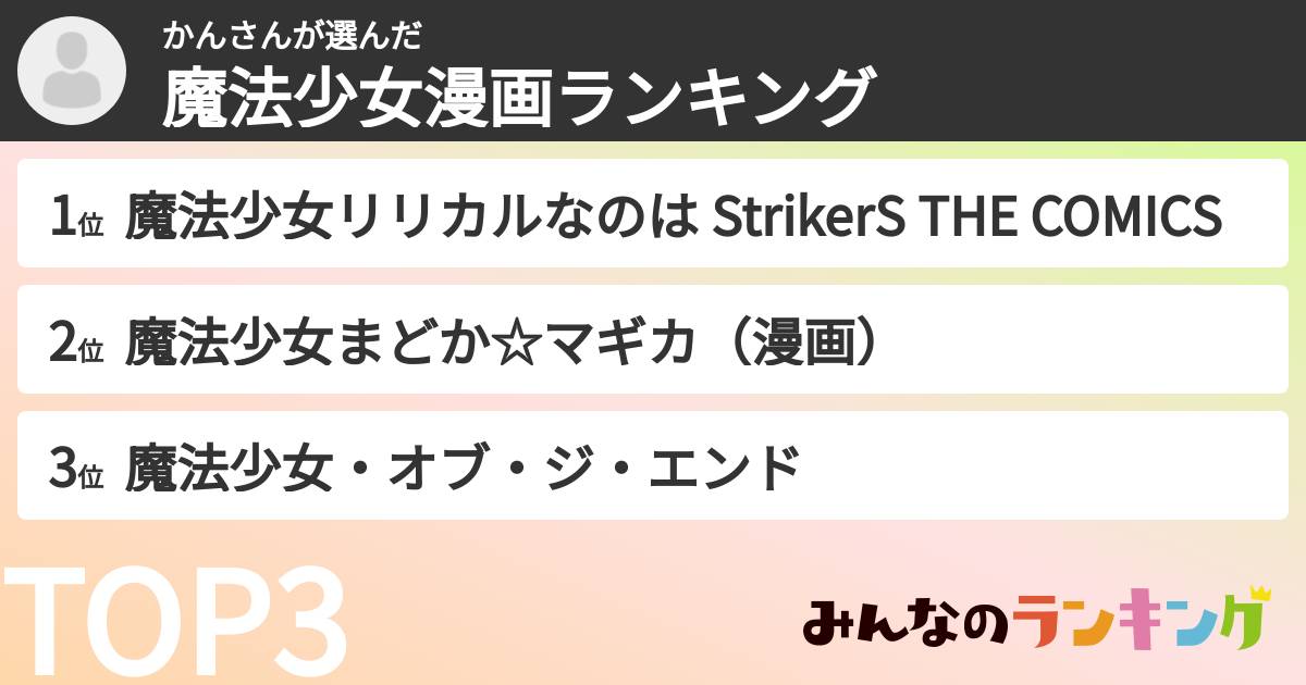 かんさんさんの「魔法少女漫画ランキング」