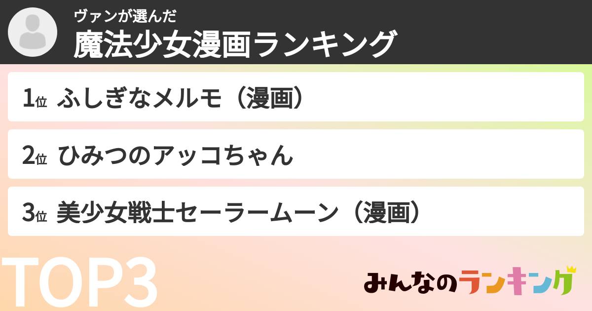 ヴァンさんの「魔法少女漫画ランキング」