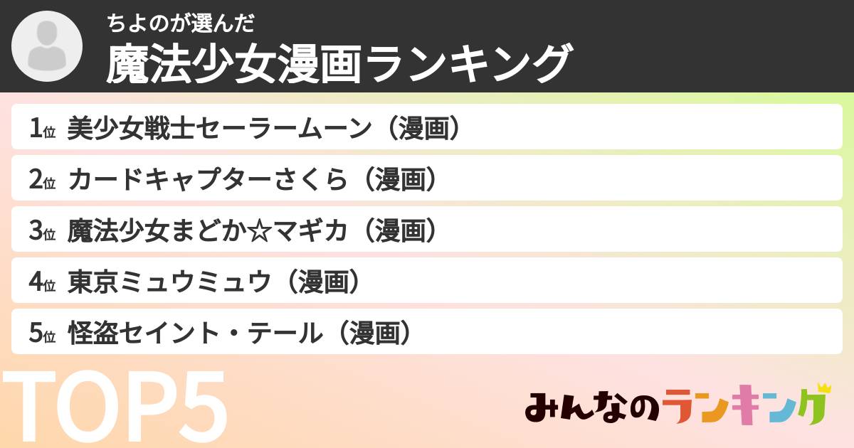 ちよのさんの「魔法少女漫画ランキング」