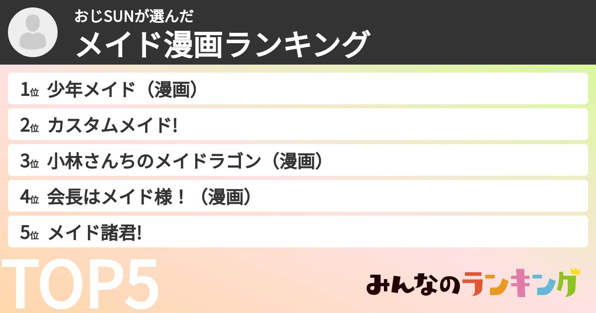 おじSUNさんの「メイド漫画ランキング」