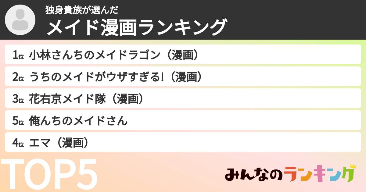 独身貴族さんの「メイド漫画ランキング」