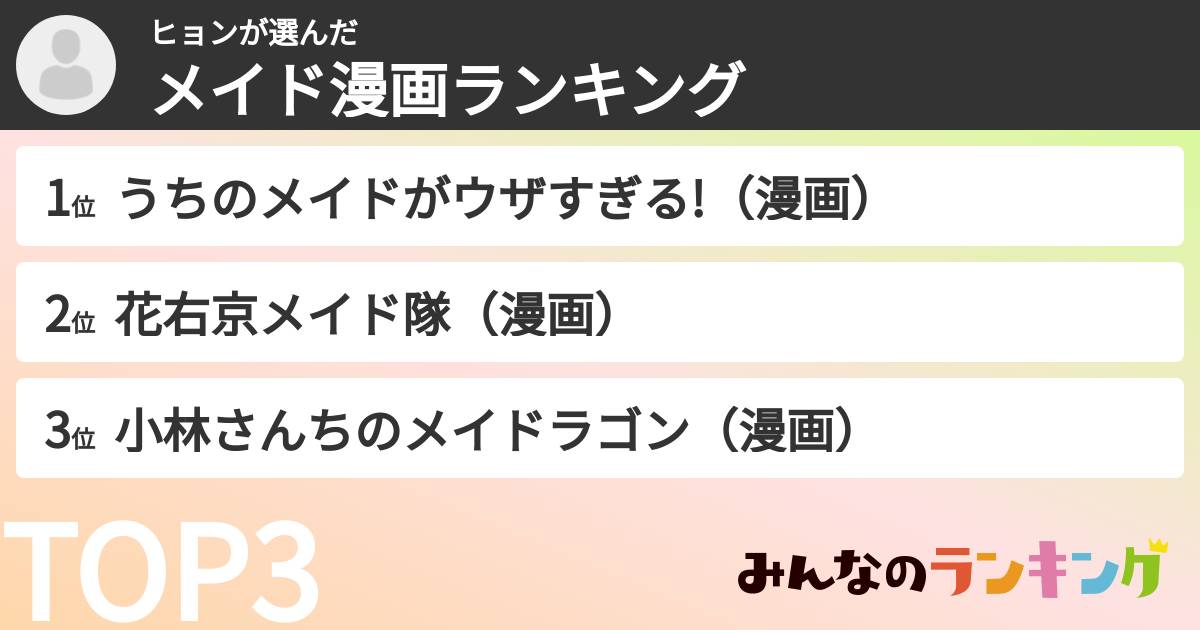 ヒョンさんの「メイド漫画ランキング」