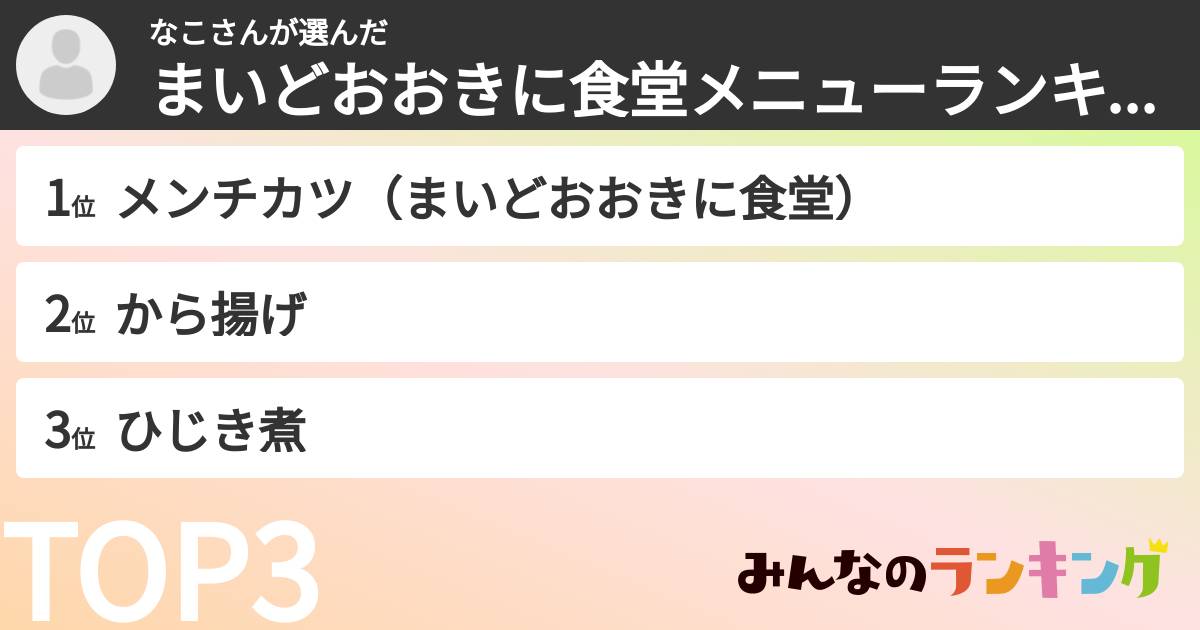 なこさんさんの「まいどおおきに食堂メニューランキング」