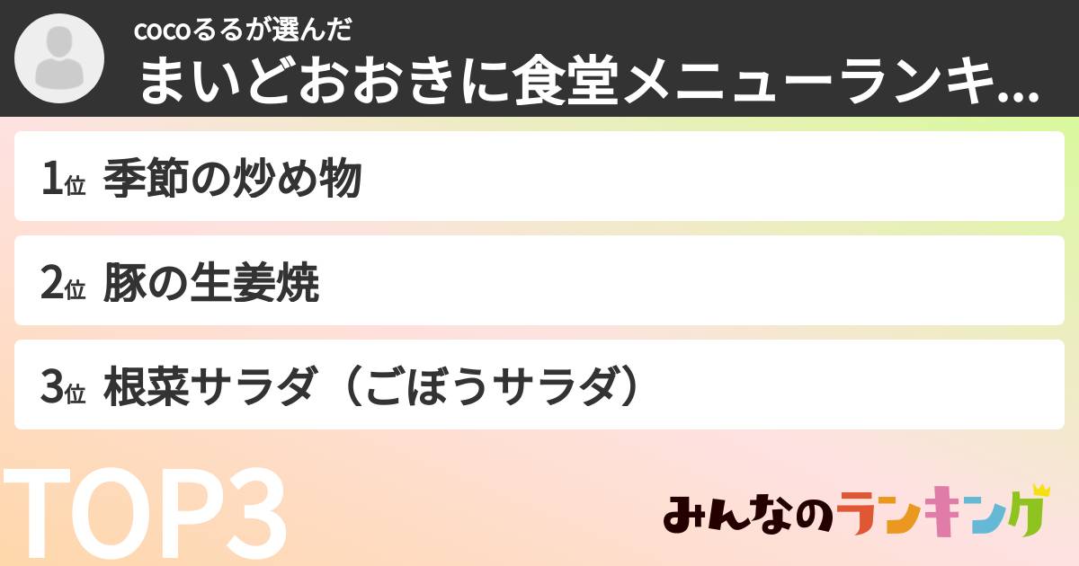 cocoるるさんの「まいどおおきに食堂メニューランキング」